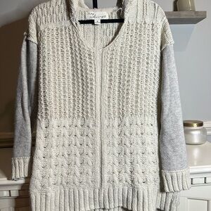 Vintage Havana Cream and Gray V-neck Sweater